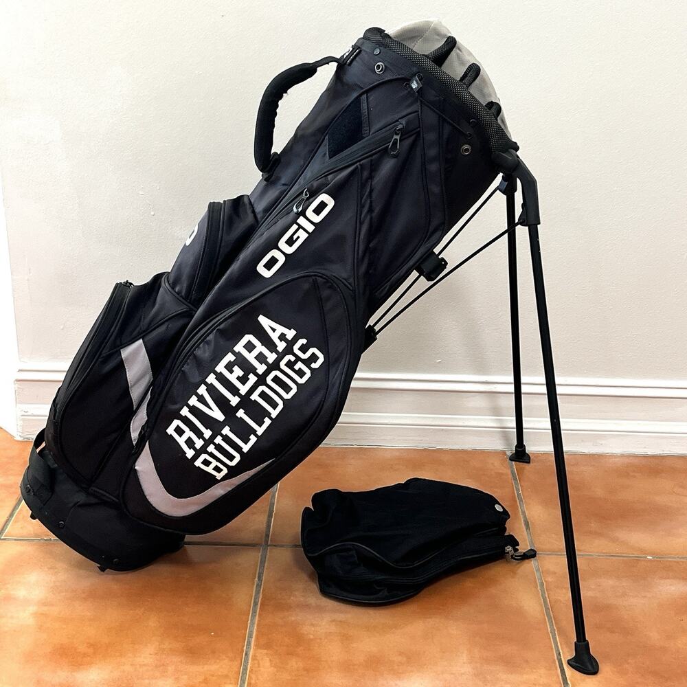OGIO Vision Golf Stand Bag Black 8-Way Dual Strap, Rain Cover, Riviera Bulldogs
